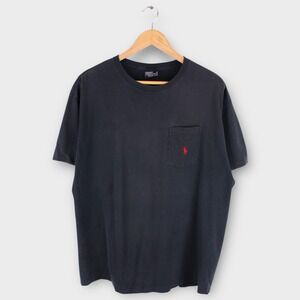Vintage Polo Ralph Lauren Pocket T-Shirt Black Red Pony Logo Made in USA Size L